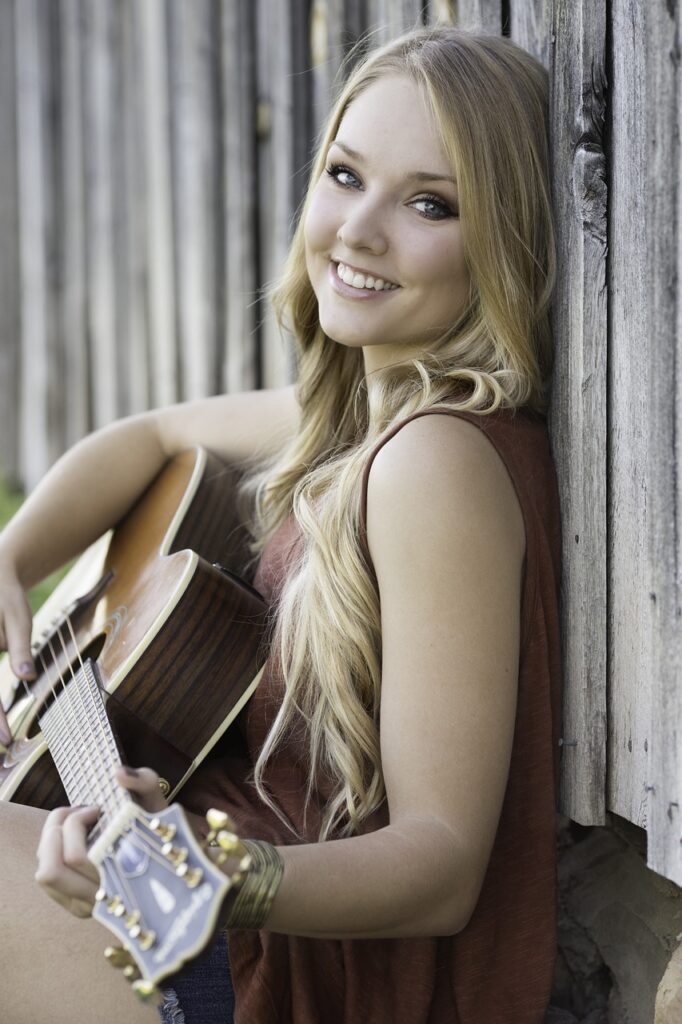 woman, guitar, music